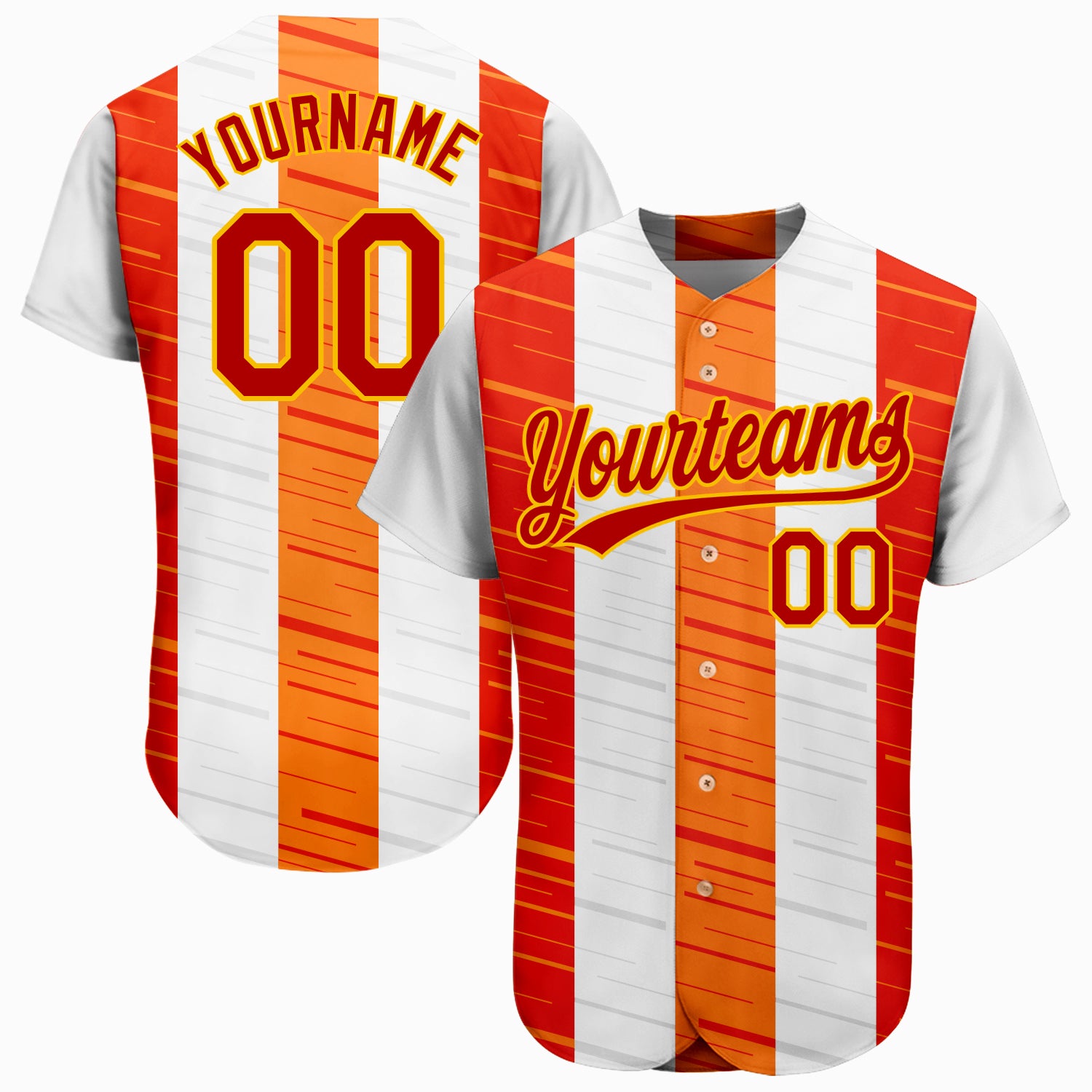 Custom Name Number 3D Pattern Baseball Jersey - Personalized White Red Gold-Orange Design Authentic Team Apparel Personalized