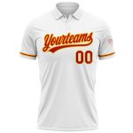 Custom Name Number Personalized Red-Gold White Golf Polo Shirt - Performance Team Apparel Personalized White Red-Gold Performance