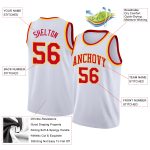 Custom Basketball Jersey - Personalized Red-Gold White Rib-Knit Team Name & Number, Round Neck Personalized White Red-Gold