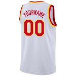Custom Basketball Jersey - Personalized Red-Gold White Rib-Knit Team Name & Number, Round Neck Personalized White Red-Gold