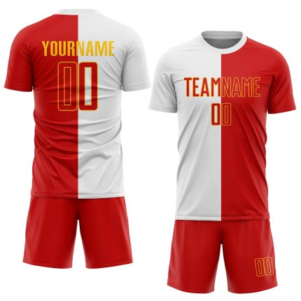 Custom Name Number Soccer Jersey Red Gold White Sublimation Split Fashion Team Uniform Personalized White Red-Gold Sublimation