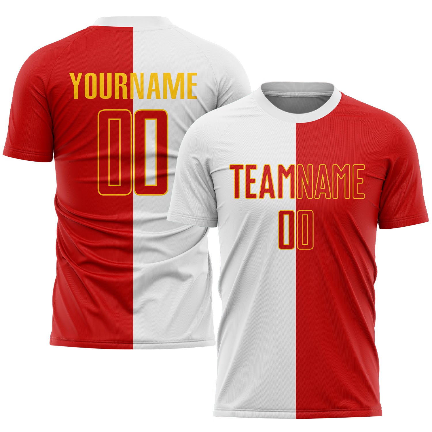 Custom Name Number Soccer Jersey Red Gold White Sublimation Split Fashion Team Uniform Personalized White Red-Gold Sublimation