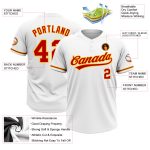 Custom Name Number Softball Jersey Unisex Red-Gold Two-Button Personalized Design - Team Wear Personalized White Red-Gold