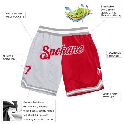 Custom Name Number Basketball Shorts Authentic Throwback Split Design White Red Gray Fashion Team Personalized White Red-Gray