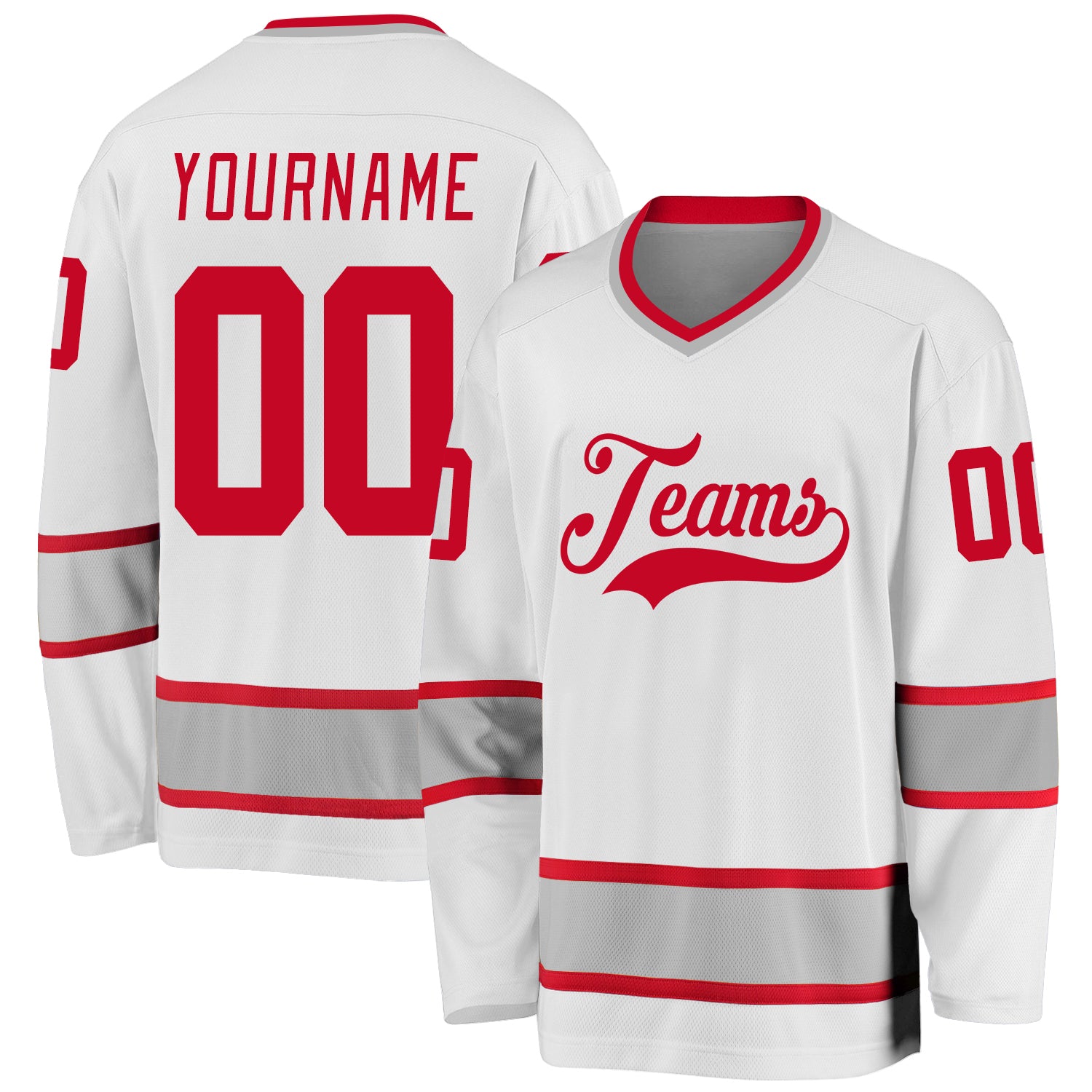 Custom Name and Number Personalized Hockey Jersey in White Red-Gray Design Personalized White Red-Gray Hockey Jersey Team