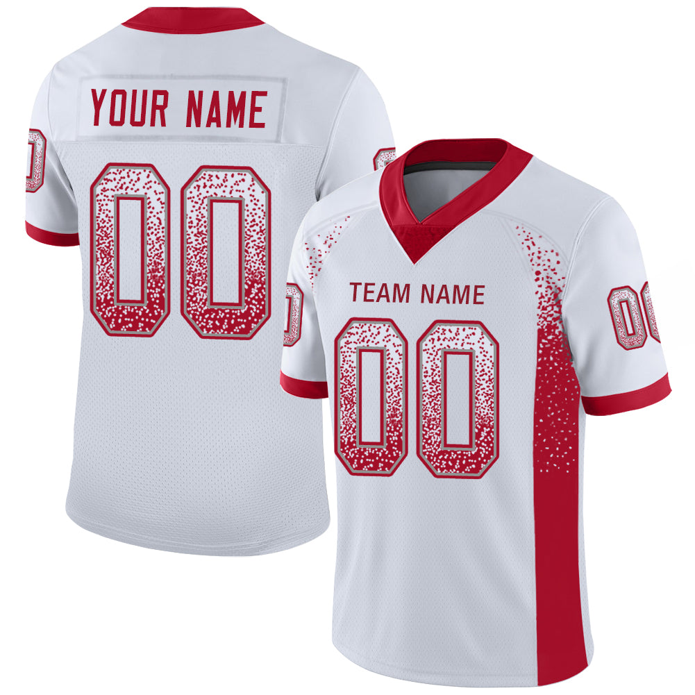 Custom Personalized Football Jersey Red Gray Mesh Drift Style with Name and Number - Team Apparel Personalized White Red-Gray