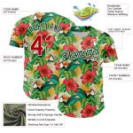 Custom Name and Number 3D Pattern Tropical Plant Bird Baseball Jersey - Personalized Red Green Design Personalized White
