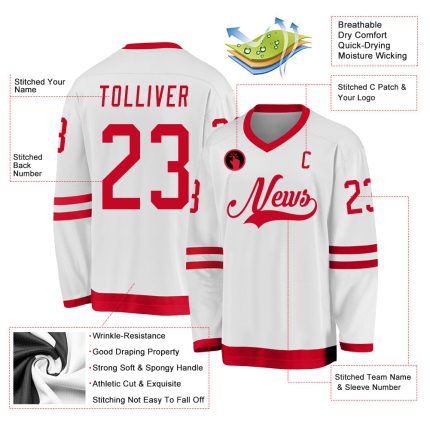 Custom Name Number Personalized Red White Hockey Jersey for Your Team Personalized White Red Hockey Jersey Team Custom Name