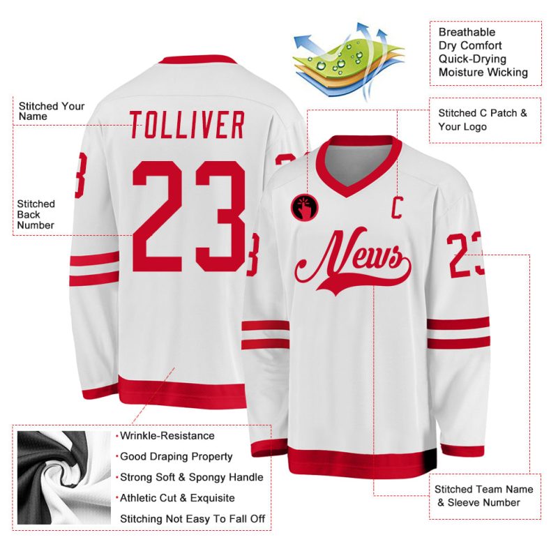 Custom Name Number Personalized Red White Hockey Jersey for Your Team Personalized White Red Hockey Jersey Team Custom Name