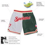Personalized Authentic Basketball Shorts in White, Red, and Hunter Green -  Throwback Split Fashion Style Personalized White