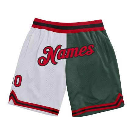 Custom Name Number Basketball Shorts Authentic Throwback Fashion White Red Hunter Green Team Personalized Split Design Personalized