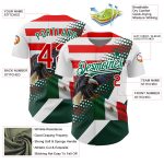 Custom 3D Mexico Authentic Baseball Jersey with Personalized Name & Number - White Red Kelly Green Personalized White Red-Kelly