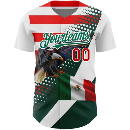 Custom 3D Mexico Authentic Baseball Jersey with Personalized Name & Number - White Red Kelly Green Personalized White Red-Kelly