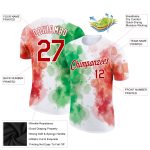Custom Name Number 3D Mexico Performance T-Shirt, White Red Kelly Green Watercolor Splashes Grunge Design Personalized White