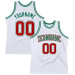 Custom Personalized Throwback Basketball Jersey - White Red-Kelly Green with Name and Number Personalized White Red-Kelly