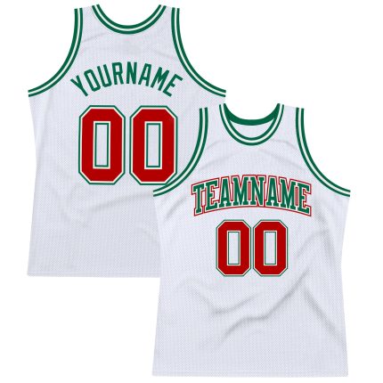 Custom Personalized Throwback Basketball Jersey - White Red-Kelly Green with Name and Number Personalized White Red-Kelly
