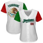 Personalized 3D Mexican Flag Baseball Jersey - White Red Kelly Green Black Authentic Personalized White Red Kelly Green-Black