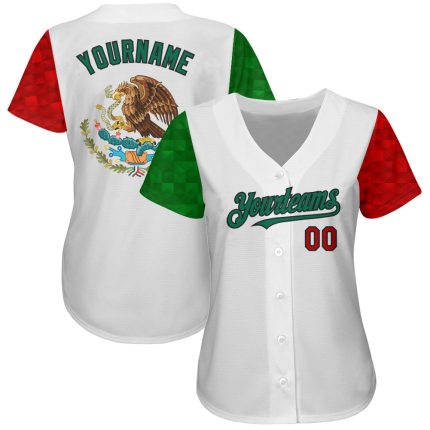 Personalized 3D Mexican Flag Baseball Jersey - White Red Kelly Green Black Authentic Personalized White Red Kelly Green-Black
