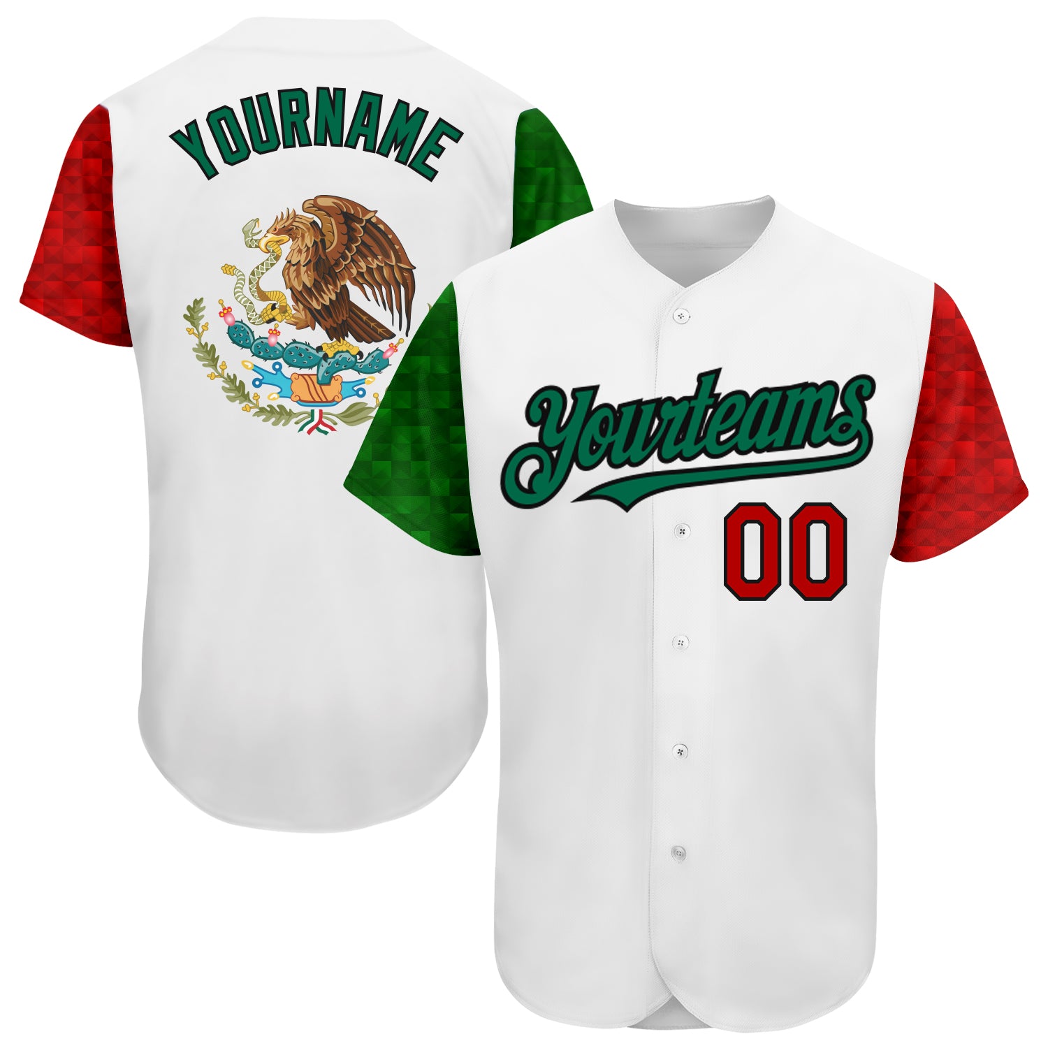 Personalized 3D Mexican Flag Baseball Jersey - White Red Kelly Green Black Authentic Personalized White Red Kelly Green-Black