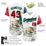 Custom Mexican Flag Baseball Jersey - Personalized Team Name & Number in White, Red, Kelly Green, and Black Personalized