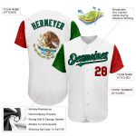 Personalized 3D Mexican Flag Baseball Jersey - White Red Kelly Green Black Authentic Personalized White Red Kelly Green-Black