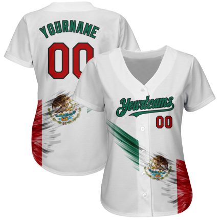 Personalized 3D Mexican Flag Baseball Jersey - Custom Name & Number - Red, Green & Black Abstract Wing Design Personalized