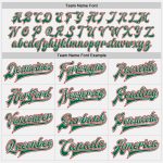 Custom Team Varsity Bomber Jacket with Personalized Name and Number - White Red Kelly Green Full-Snap Letterman Style Personalized
