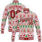 Custom Name & Number 3D Christmas Varsity Letterman Jacket in White Red-Kelly Green - Personalized Full-Snap Bomber Jacket