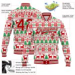 Custom Name & Number 3D Christmas Varsity Letterman Jacket in White Red-Kelly Green - Personalized Full-Snap Bomber Jacket