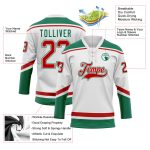 Custom Name and Number Red White Green Hockey Jersey with Lace Neck - Personalized Team Jersey Personalized White Red-Kelly