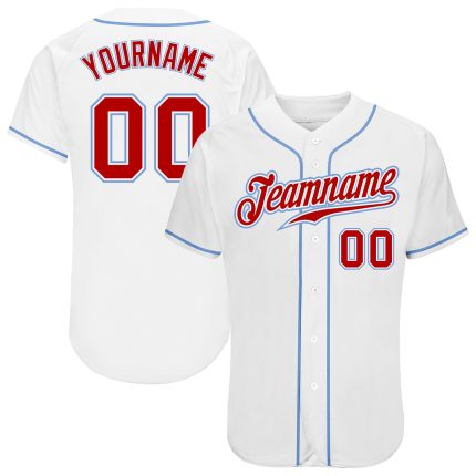 Custom Authentic Baseball Jersey Personalized with Name & Number in White, Red, and Blue Personalized White Red-Light Blue