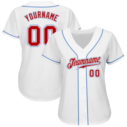 Custom Authentic Baseball Jersey Personalized with Name & Number in White, Red, and Blue Personalized White Red-Light Blue