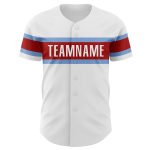 Personalized Authentic Baseball Jersey in White Red-Light Blue - Custom Team Apparel Personalized White Red-Light Blue Authentic