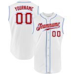 Custom Team Baseball Jersey with Personalized Name and Number - Authentic Sleeveless Design in White Red Light Blue Personalized