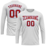 Custom Team Performance T-Shirt with Personalized Name & Number - White Red-Light Blue Long Sleeve Personalized White Red-Light