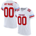 Custom Mesh Authentic Football Jersey - Personalized Red-Light Blue with Name & Number Personalized White Red-Light Blue