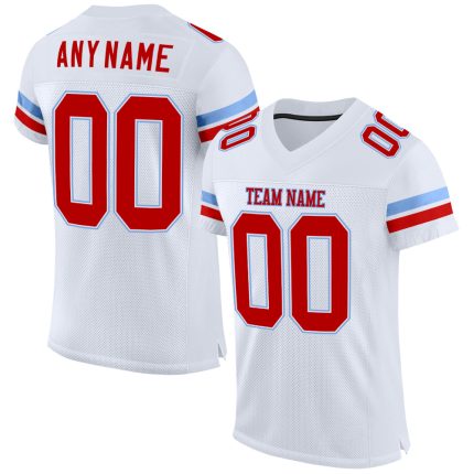 Custom Mesh Authentic Football Jersey - Personalized Red-Light Blue with Name & Number Personalized White Red-Light Blue