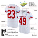 Custom Mesh Authentic Football Jersey - Personalized Red-Light Blue with Name & Number Personalized White Red-Light Blue