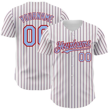 Custom Name and Number Authentic Baseball Jersey - Personalized Light Blue-Red Pinstripe Design, Team Colors Personalized