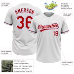 Personalized Unisex Softball Jersey in White Red-Light Blue, Two-Button Design Personalized White Red-Light Blue Two-Button