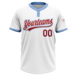 Custom Team Softball Jersey with Personalized Name and Number - White Red-Light Blue Unisex Two-Button Design Personalized