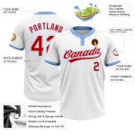 Custom Team Softball Jersey with Personalized Name and Number - White Red-Light Blue Unisex Two-Button Design Personalized