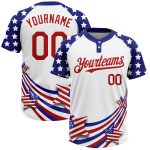 Personalized 3D American Flag Softball Jersey Unisex Two-Button in White Red-Navy Personalized White Red-Navy 3D American