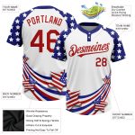 Personalized 3D American Flag Softball Jersey Unisex Two-Button in White Red-Navy Personalized White Red-Navy 3D American