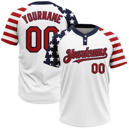 Custom American Flag Softball Jersey Unisex 3D Fashion Team Name & Number Personalized Red-Navy Two-Button Personalized White