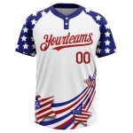 Personalized 3D American Flag Softball Jersey Unisex Two-Button in White Red-Navy Personalized White Red-Navy 3D American