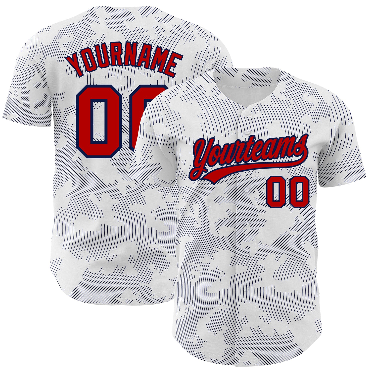 Custom Name Number Authentic Baseball Jersey with 3D Curve Lines Pattern in White Red-Navy - Personalized Team Apparel Personalized