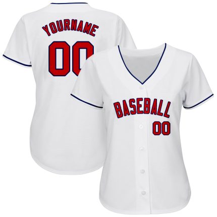 Personalized Baseball Jersey - White Red Navy Authentic Sports Apparel Personalized White Red-Navy Authentic Baseball Jersey