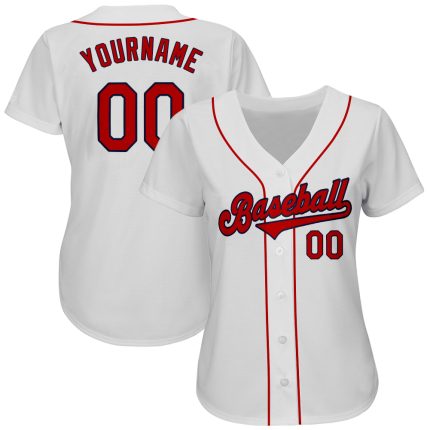 Custom Name and Number Authentic Baseball Jersey - Personalized White Red-Navy Team Jersey Personalized White Red-Navy Authentic