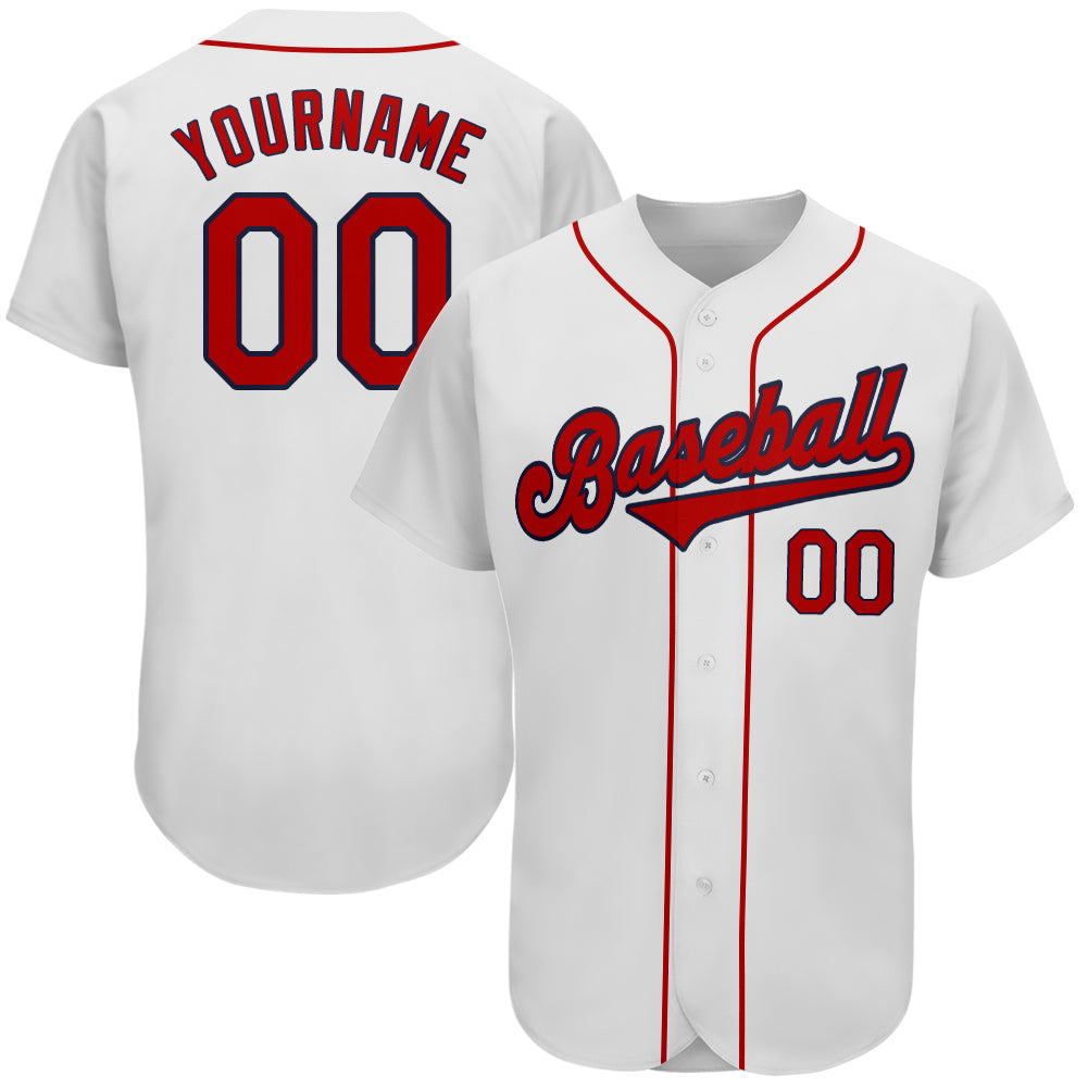 Custom Name and Number Authentic Baseball Jersey - Personalized White Red-Navy Team Jersey Personalized White Red-Navy Authentic